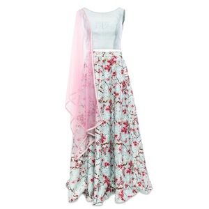 Pleats and Petals Light Blue Embellished Lehenga